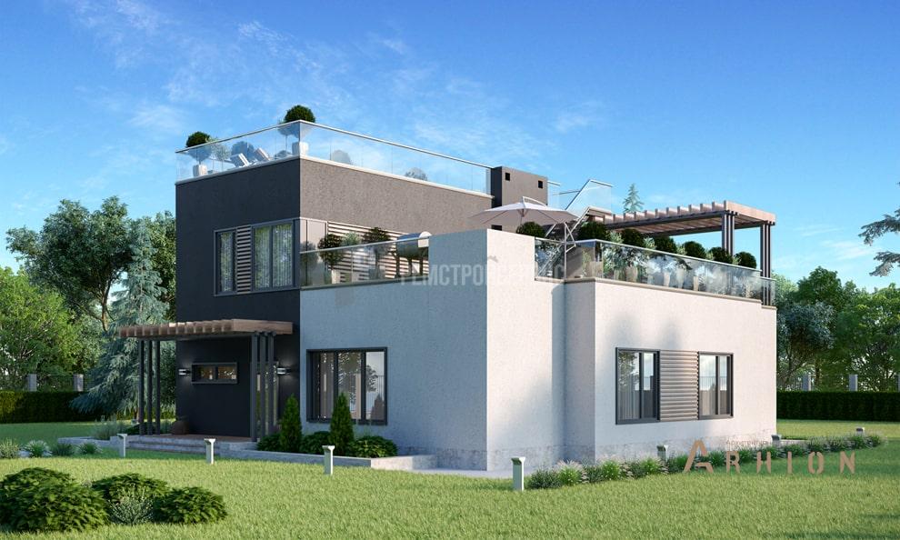 3. Проект двухэтажного дома в стиле хай-тек с плоской кровлей , t-39-01, площадью - 209 кв c терассой